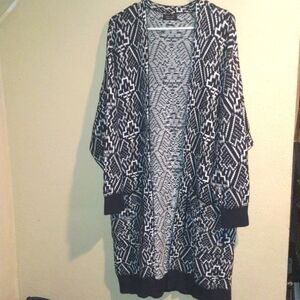 Zara Man Long Line Knit Abstract Aztec Cotton Blend with Pockets Cardigan M